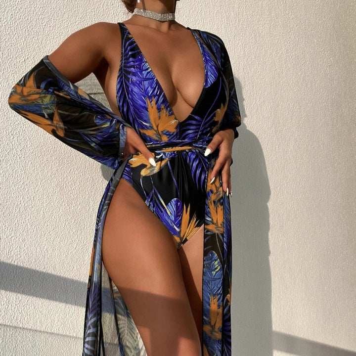Tropical Seduction Robe Plunge Swimsuit Set