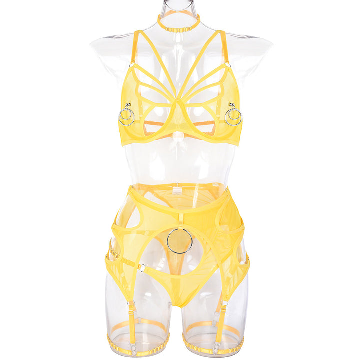 Seductive Yellow Butterfly Mesh Lingerie