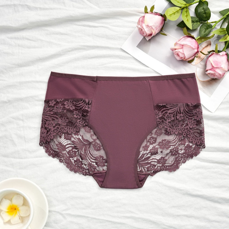 Spliced Floral Lace Mid Rise Underwear