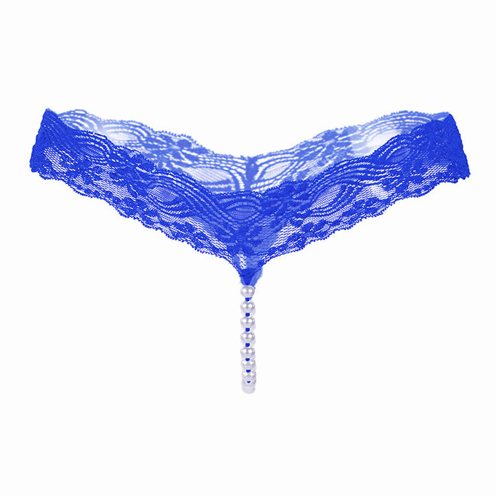 Pearl-Embellished Lace Thong