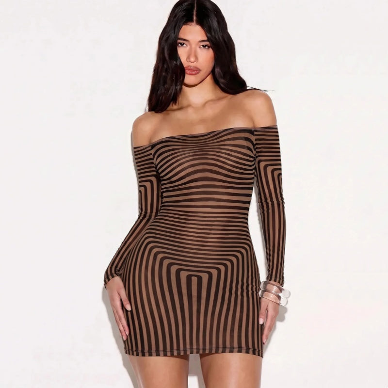 Wavy Stripe Slim Fit Party Short Dress
