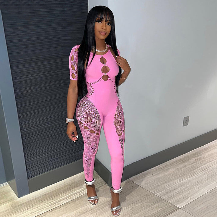Hollow Out Mesh Bodycon Jumpsuit