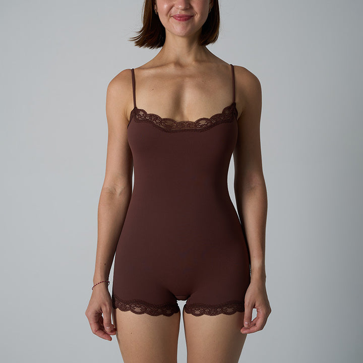 Lace Trim Spaghetti Strap Shapewear Bodysuit