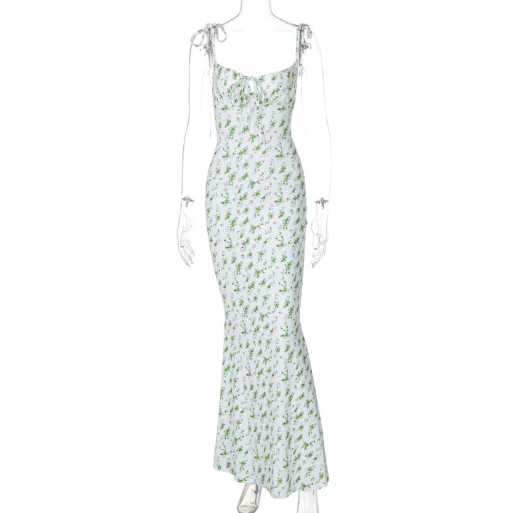 Tie‑Strap Ditsy Floral Mermaid Maxi Dress