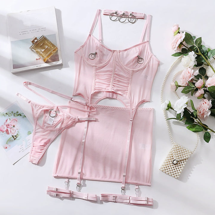 Veil Bone-Corset Sheer Lace Seduction Set