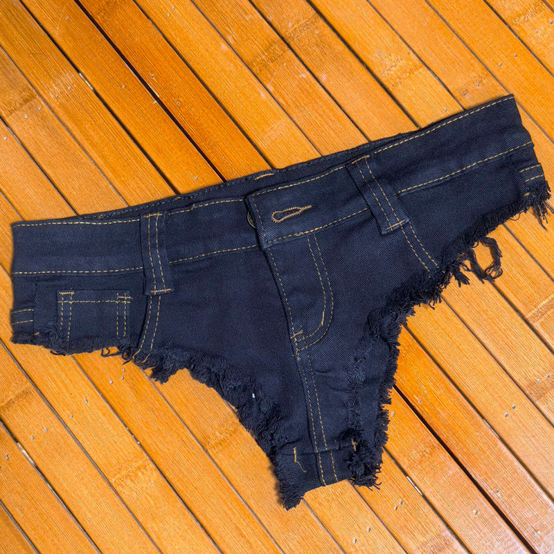 Frayed Edge Mini Denim Thong Shorts
