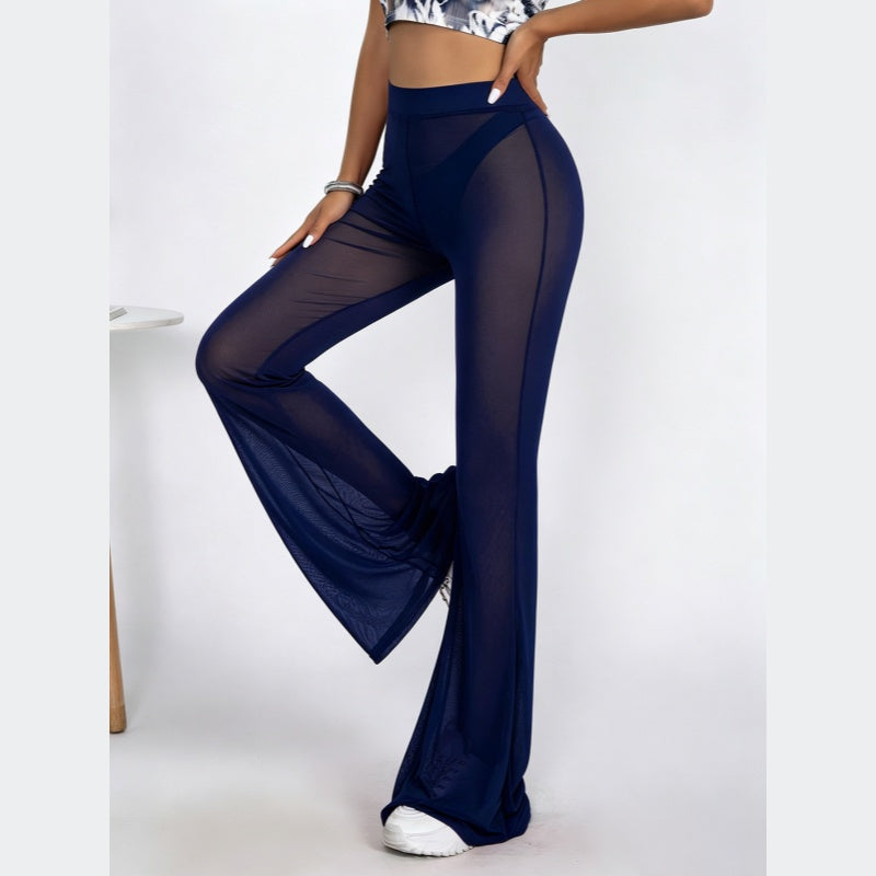 Sheer Mesh High Waist Flare Pants