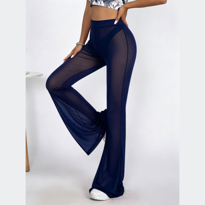 Sheer Mesh High Waist Flare Pants