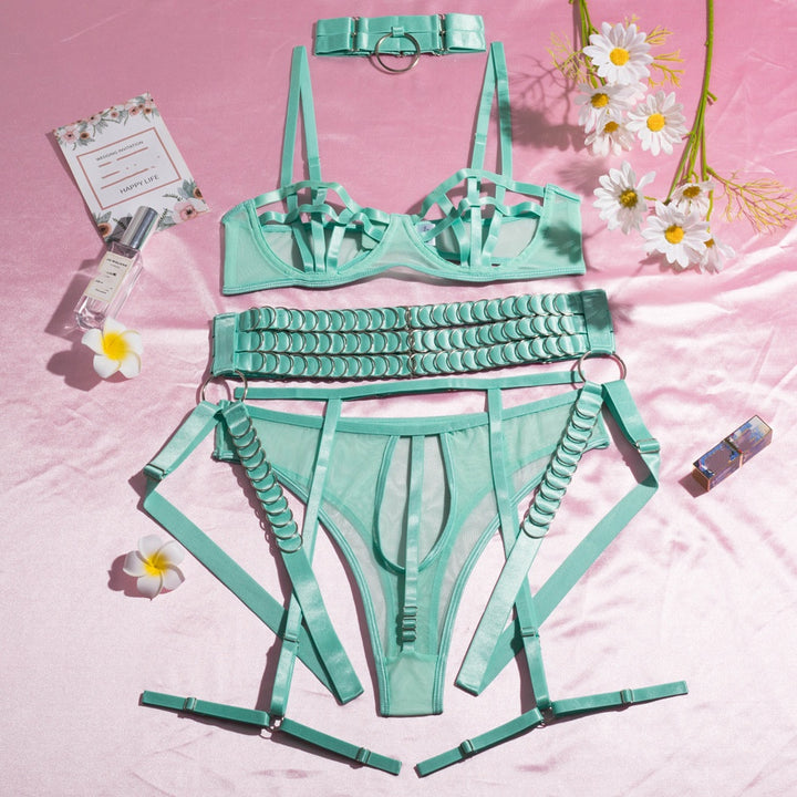 Midnight Cage Ring Harness Seduction Set