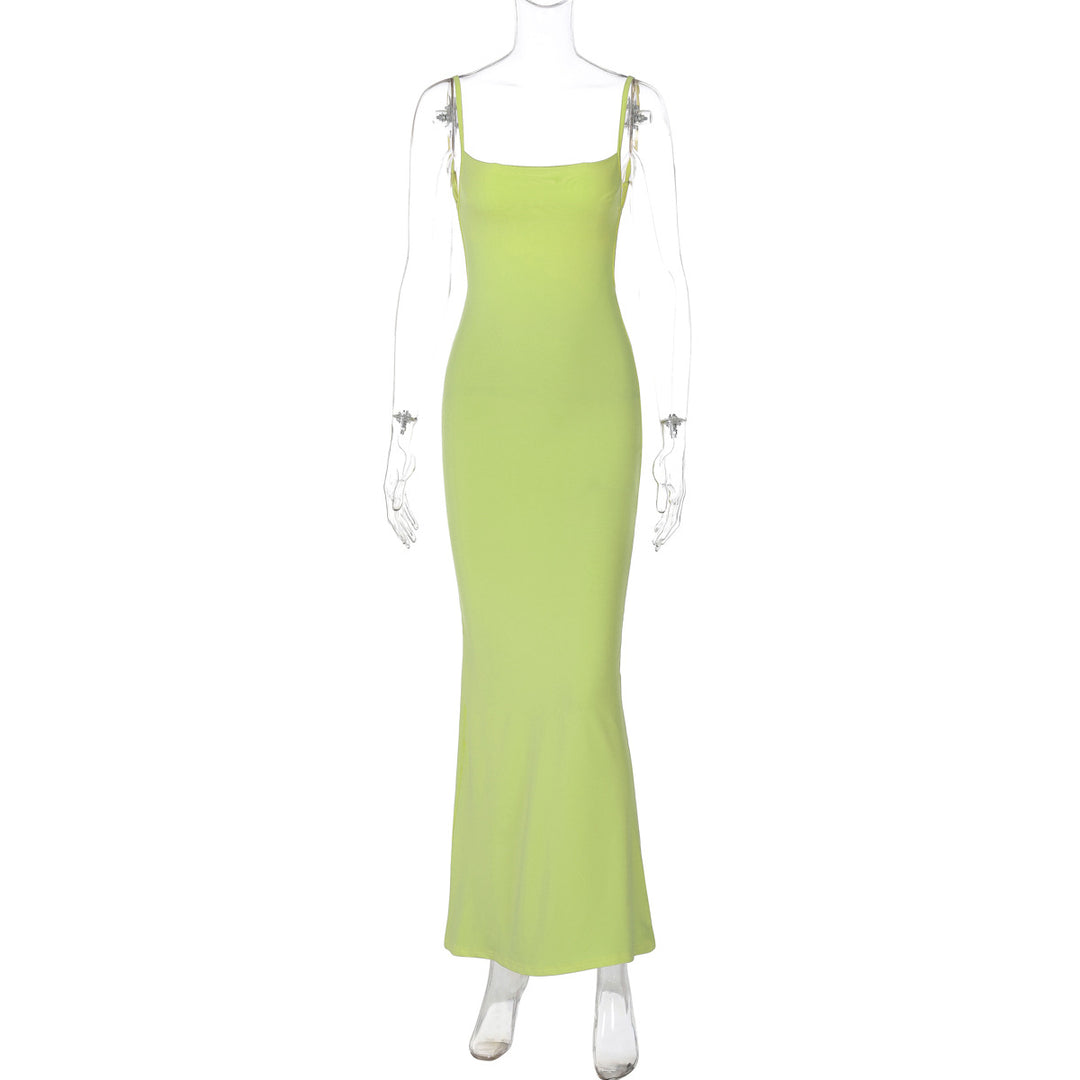 Thin Strap Square Neck Back Mermaid Dress