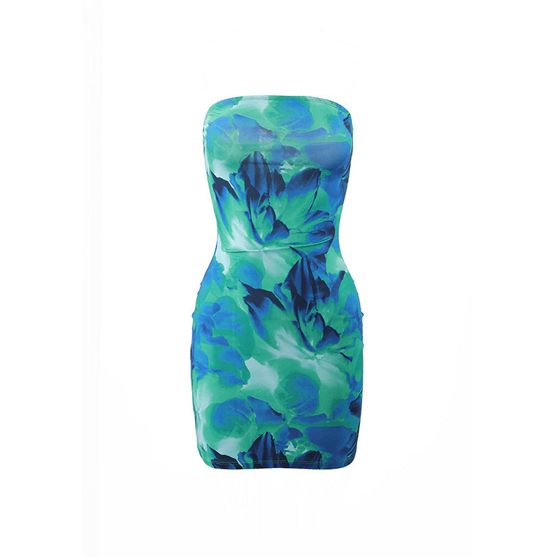 Floral Print Strapless Bodycon Mini Dress