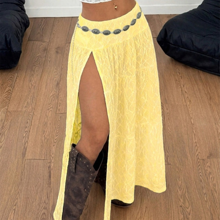 Boho Tiered Lace High Slit Maxi Skirt