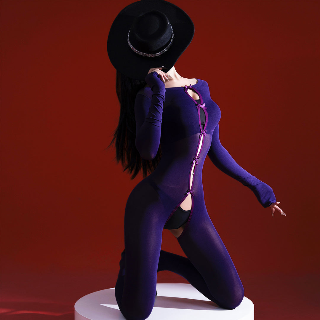 Velvet Bow Cutout Bodysuit