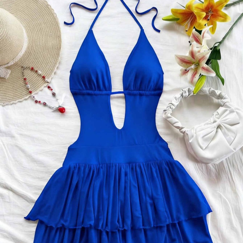 Halter Cutout Ruffle Skirt