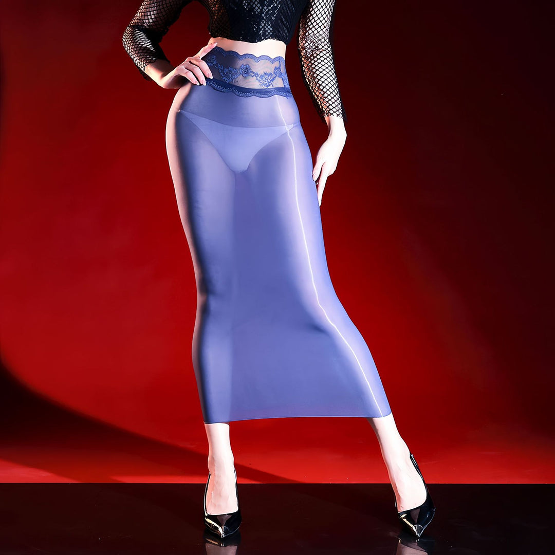 Lace Glossy Sheer Bodycon Skirt