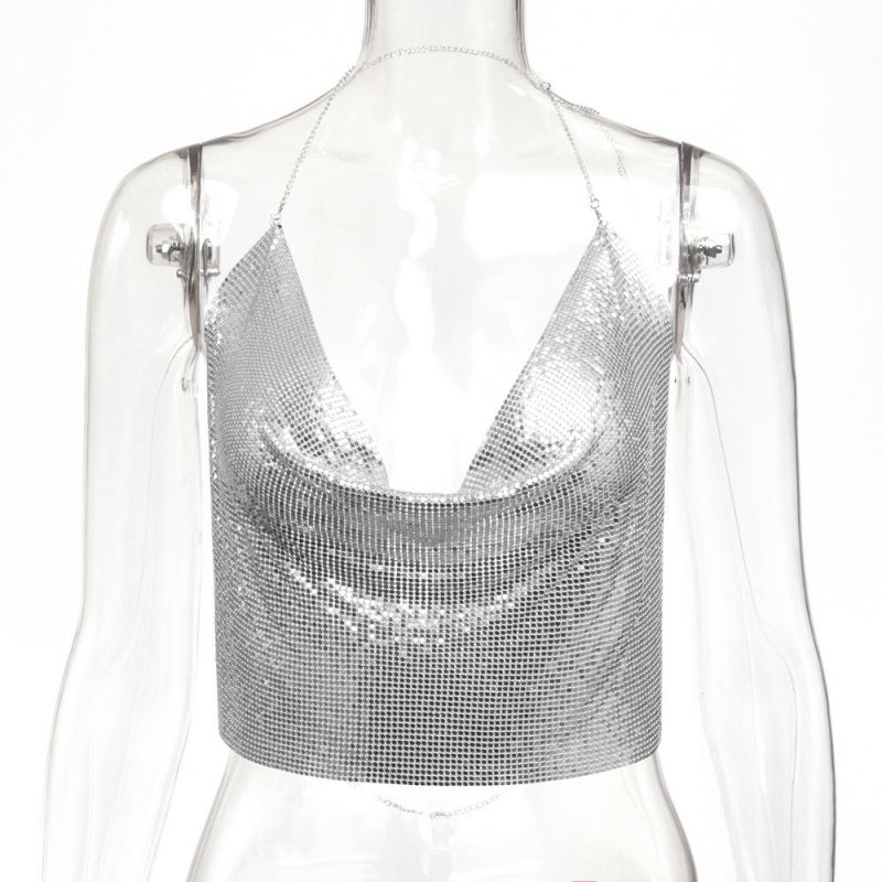 Sexy Metallic Sequin Halter Top