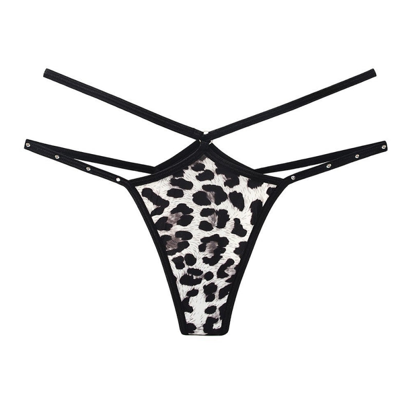 Leopard Print Thin Double Strap Thong