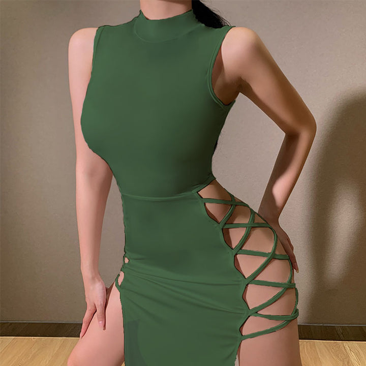 Side Lace-Up Cutout High Slit Bodycon Maxi Dress