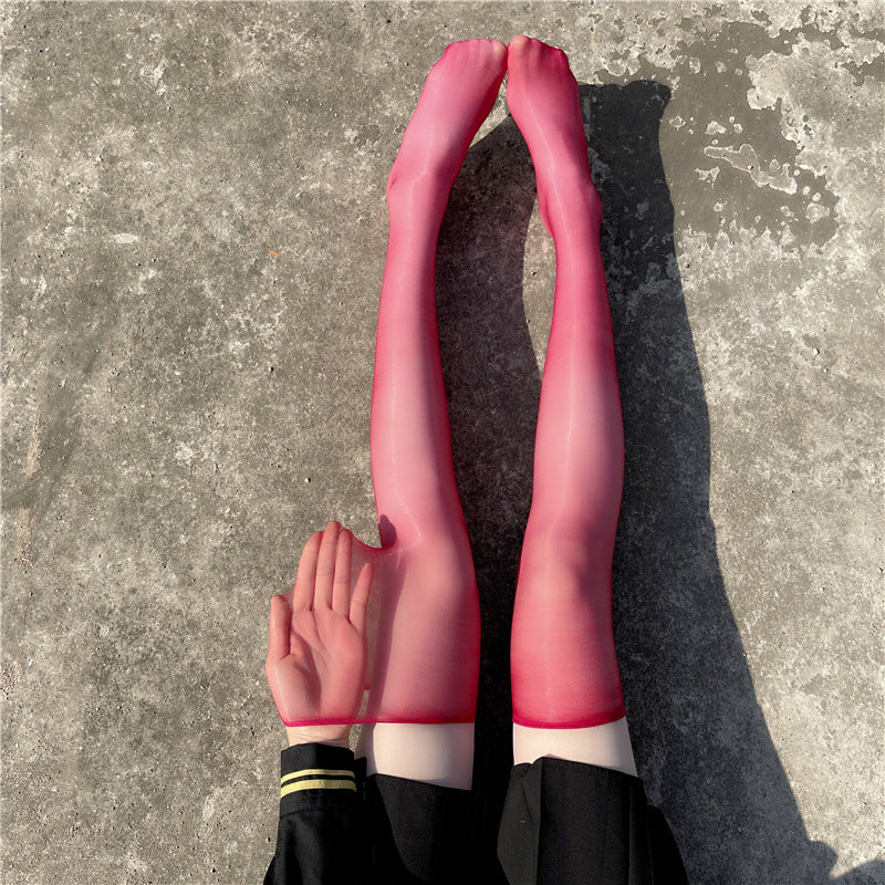 Glossy Oil-Finish Thigh-High Stockings