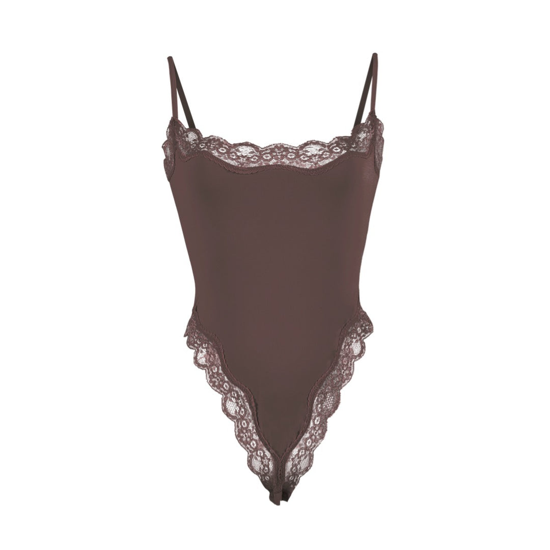 Lace Trim Spaghetti Strap Bodysuit