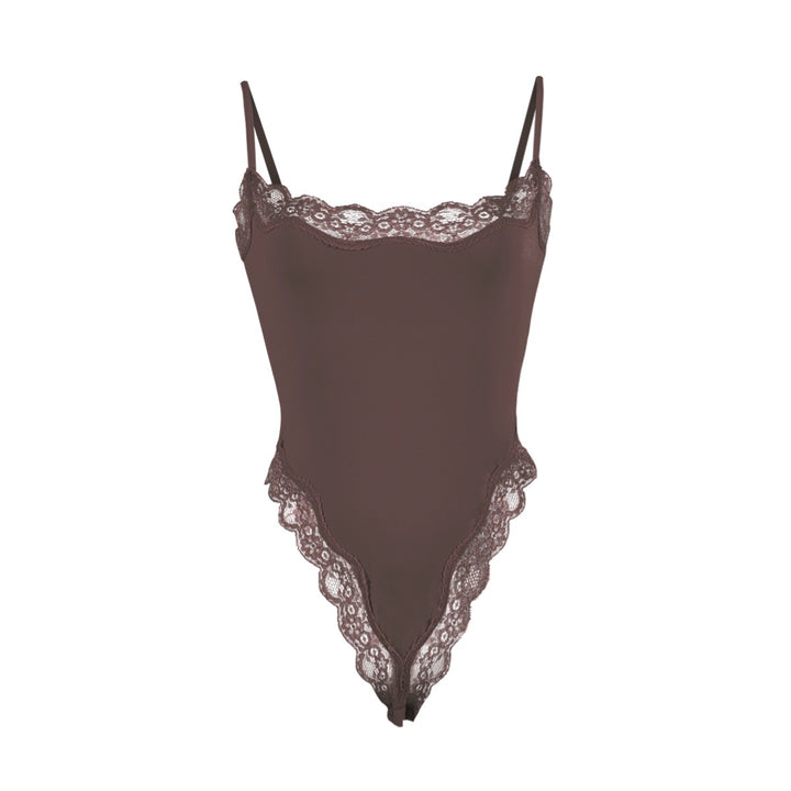 Lace Trim Spaghetti Strap Bodysuit