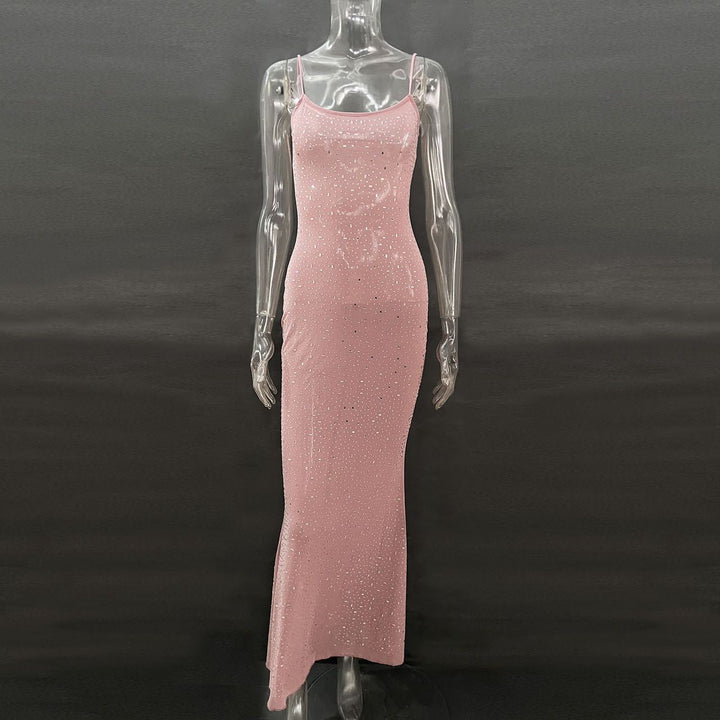 Sparkle Rhinestone Mesh Maxi Slip Dress