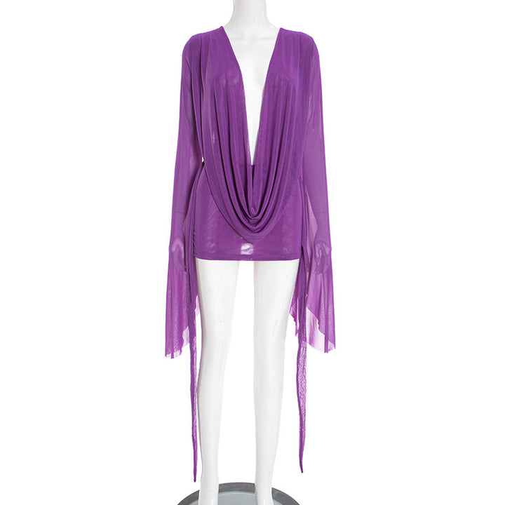 Flare Long Sleeve Draped Dress