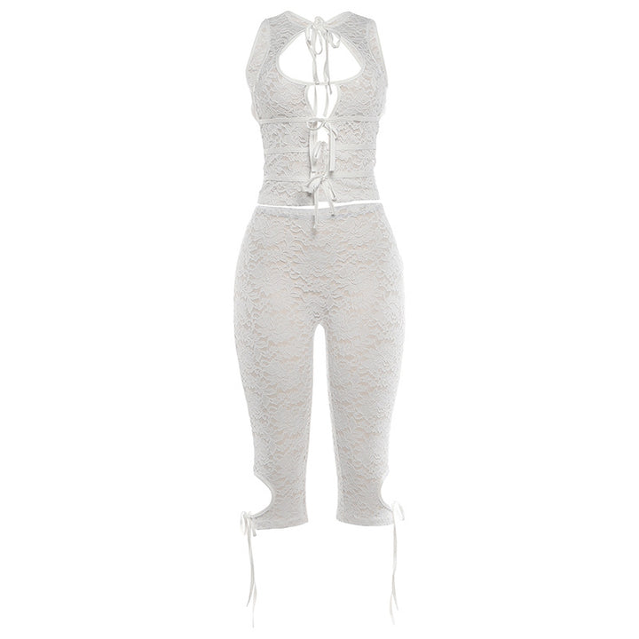 Floral Lace Cutout Tie Front Matching Set