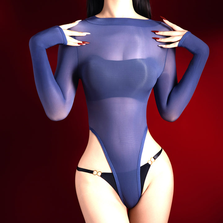 Sheer Mesh Long-Sleeve Bodysuit