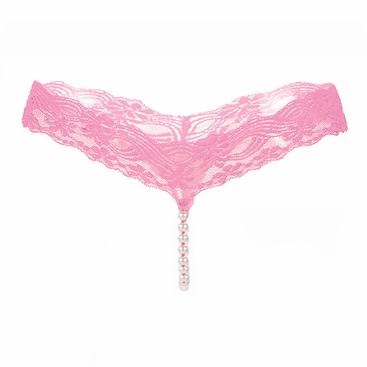 Pearl-Embellished Lace Thong