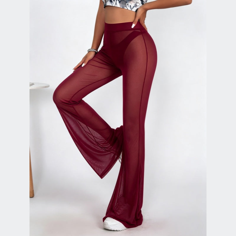 Sheer Mesh High Waist Flare Pants