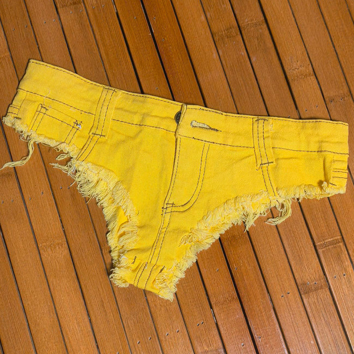 Frayed Edge Mini Denim Thong Shorts