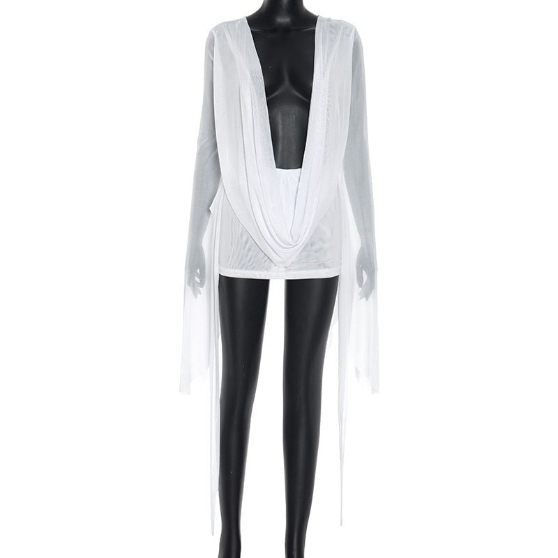 Flare Long Sleeve Draped Dress