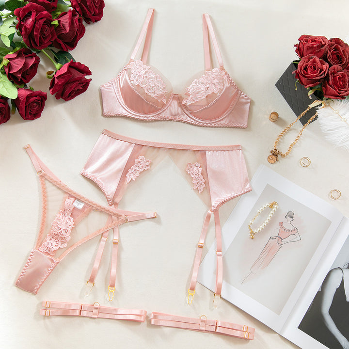 Splice Satin Floral Lace Lingerie Set