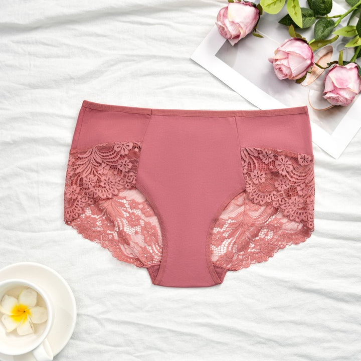 Spliced Floral Lace Mid Rise Underwear