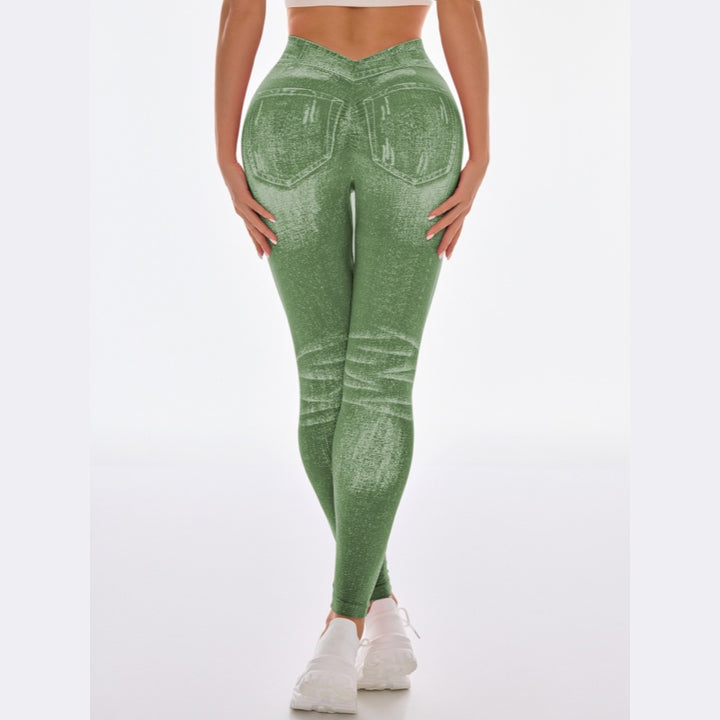 High Waist Butt-Lift Faux Denim Print Yoga Leggings