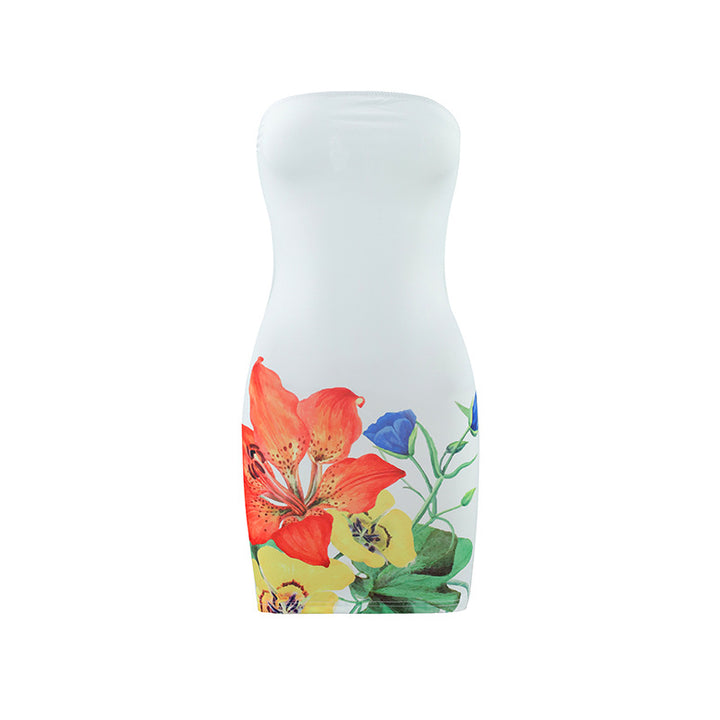 Floral Print Strapless Bodycon Mini Dress
