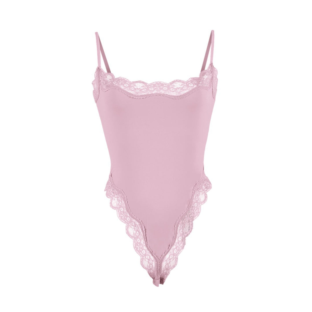 Lace Trim Spaghetti Strap Bodysuit