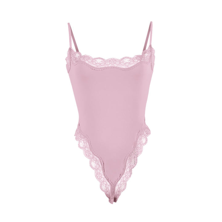 Lace Trim Spaghetti Strap Bodysuit