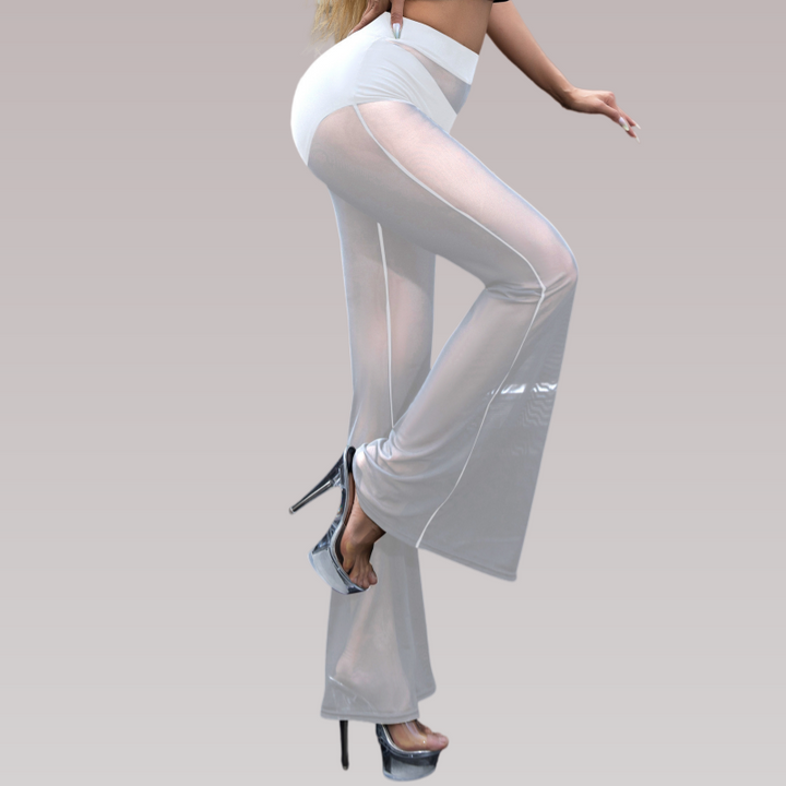Sheer Mesh High Waist Flare Pants