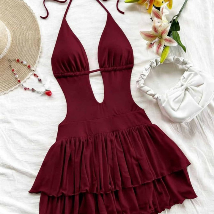 Halter Cutout Ruffle Skirt