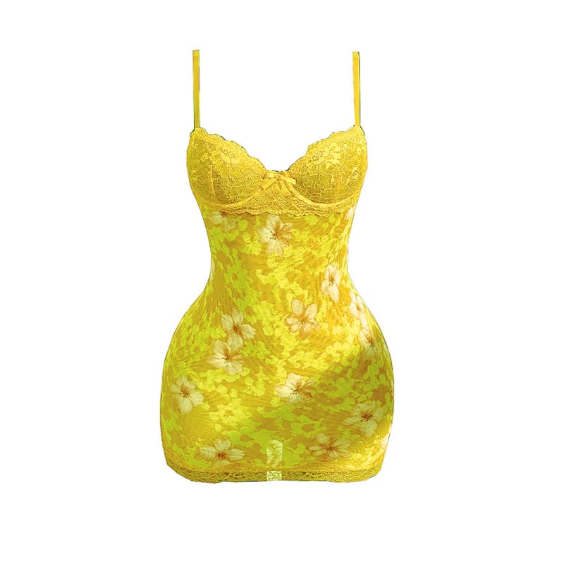 Floral Lace Trim Bodycon Mini Slip Dress