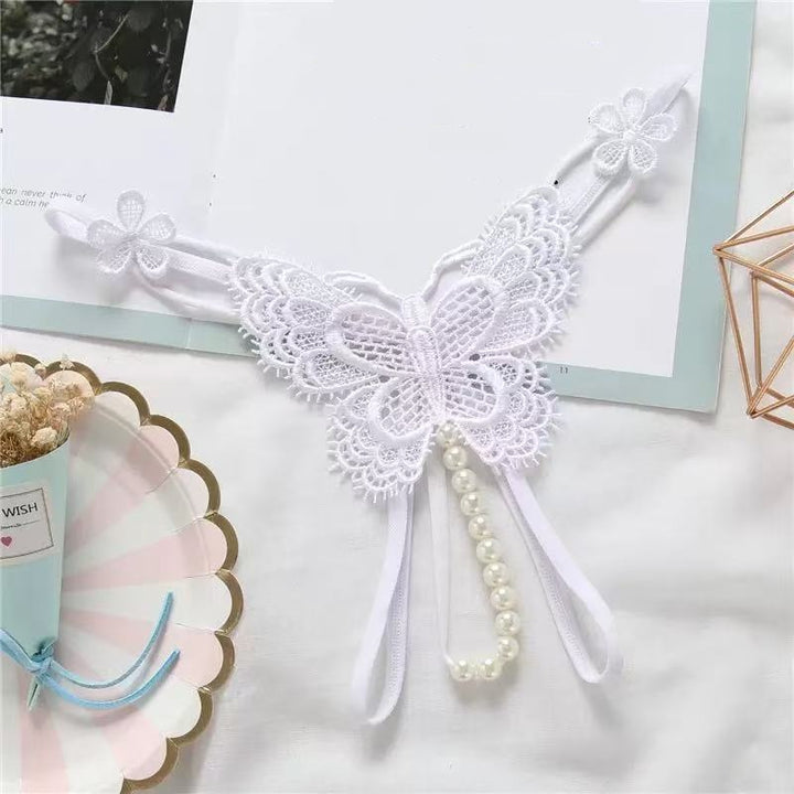 Butterfly Lace Dangling Pearl Thong
