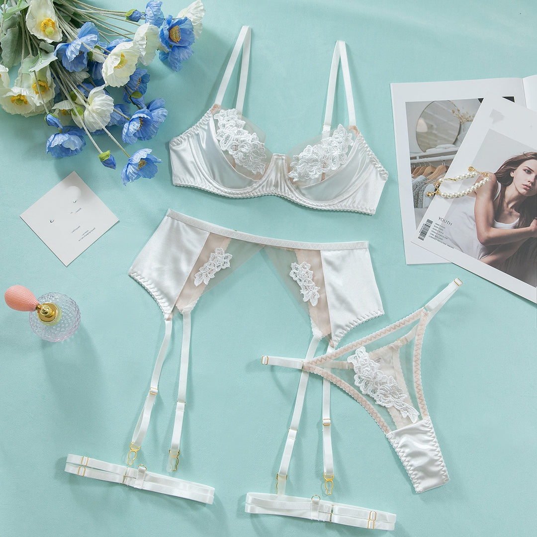 Splice Satin Floral Lace Lingerie Set