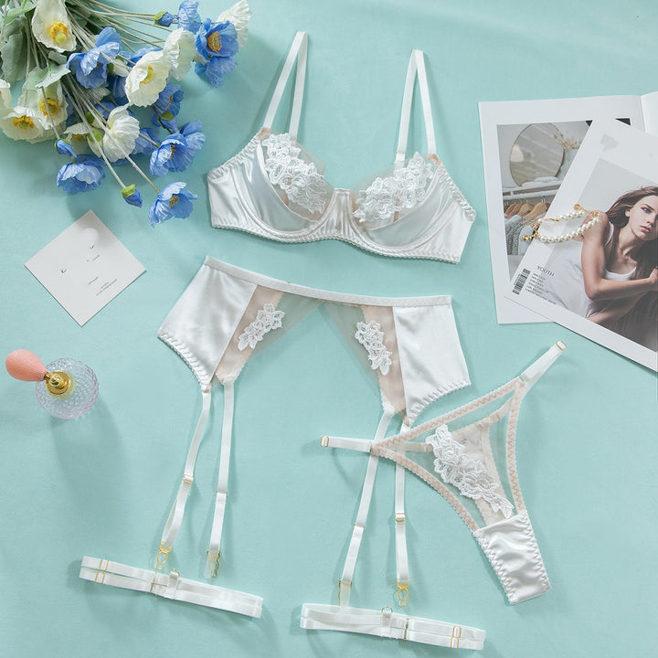 Splice Satin Floral Lace Lingerie Set