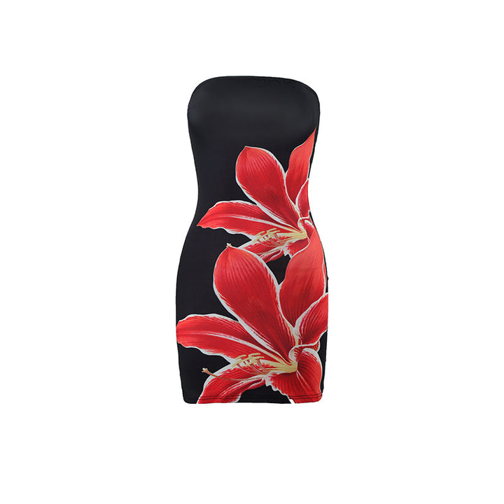 Floral Print Strapless Bodycon Mini Dress