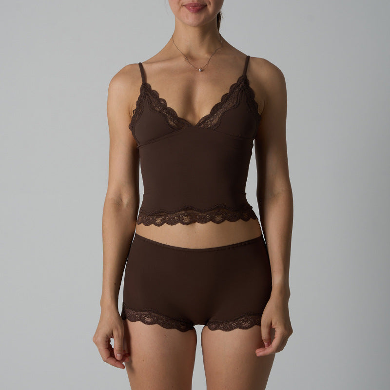 Lace Trim Cami and Boyshort Lingerie Set