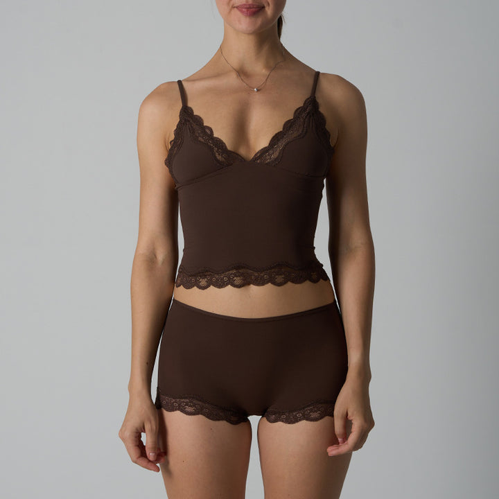 Lace Trim Cami and Boyshort Lingerie Set