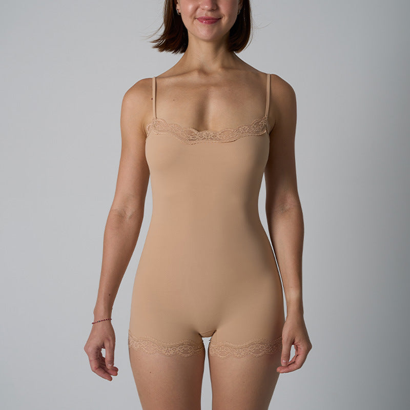 Lace Trim Spaghetti Strap Shapewear Bodysuit