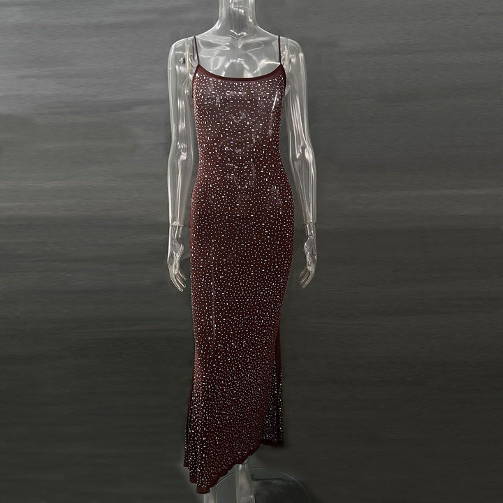 Sparkle Rhinestone Mesh Maxi Slip Dress